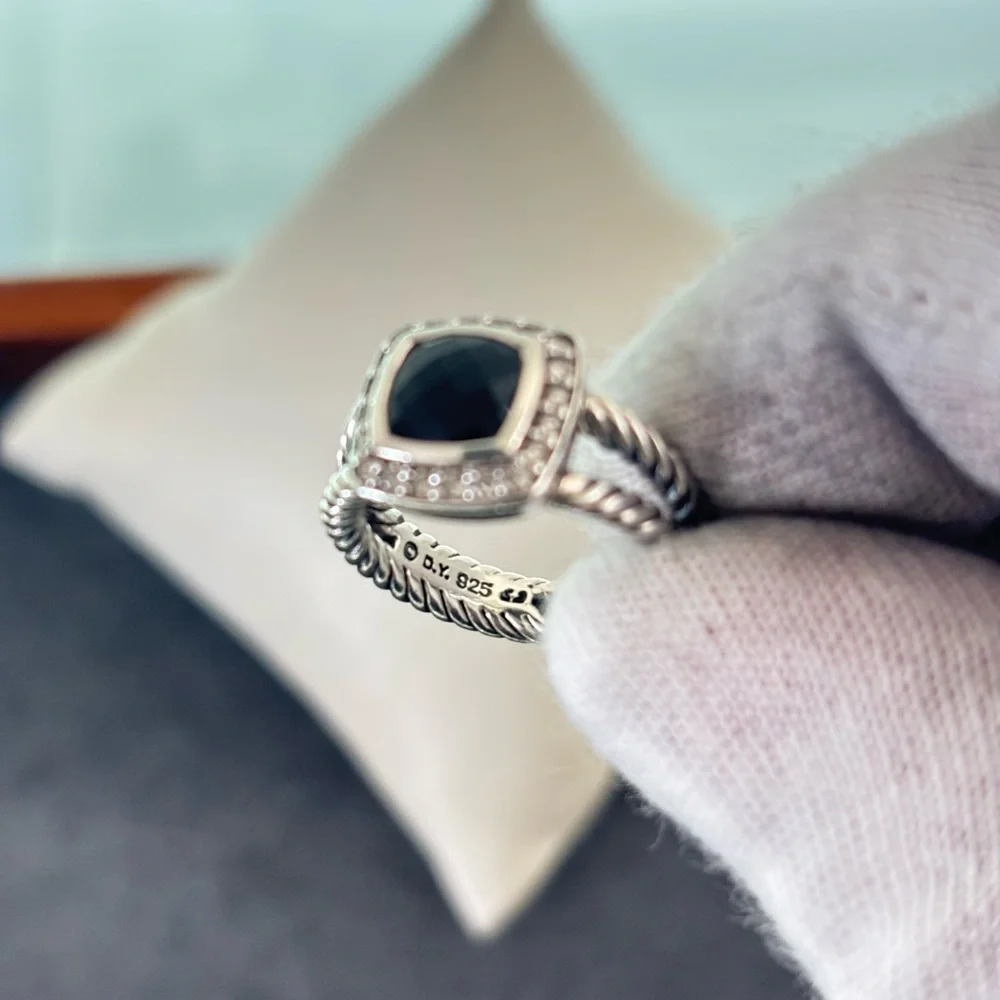 David Yurman Petite Albion Ring with Black Onyx & Diamonds 5